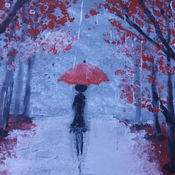 Impressionistic acrylic painting 14" x 14" on canvas Woman with umbrella - Picture 2 of 6